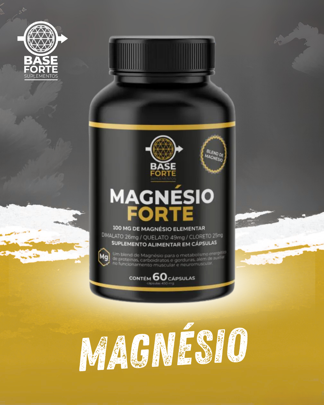 Magnésio Forte 60 cps (Dimalato 25mg, Quelato 50mg, Cloreto 25mg)