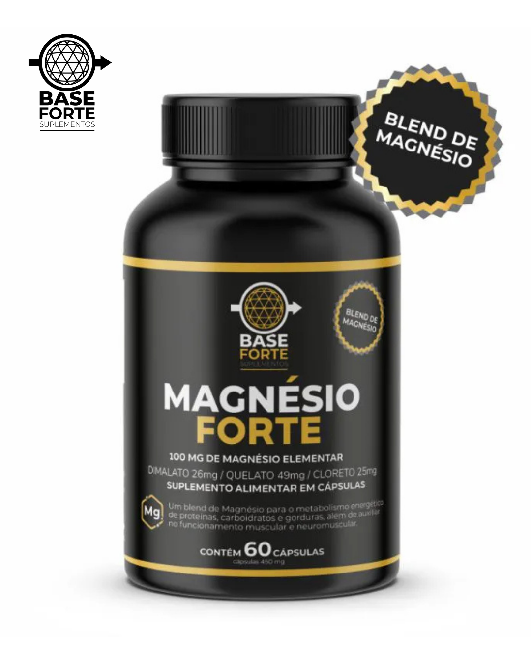 Magnésio Forte 60 cps (Dimalato 25mg, Quelato 50mg, Cloreto 25mg)