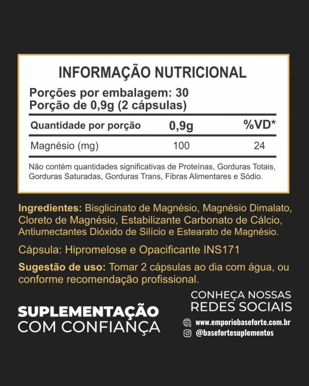 Magnésio Forte 60 cps (Dimalato 25mg, Quelato 50mg, Cloreto 25mg)
