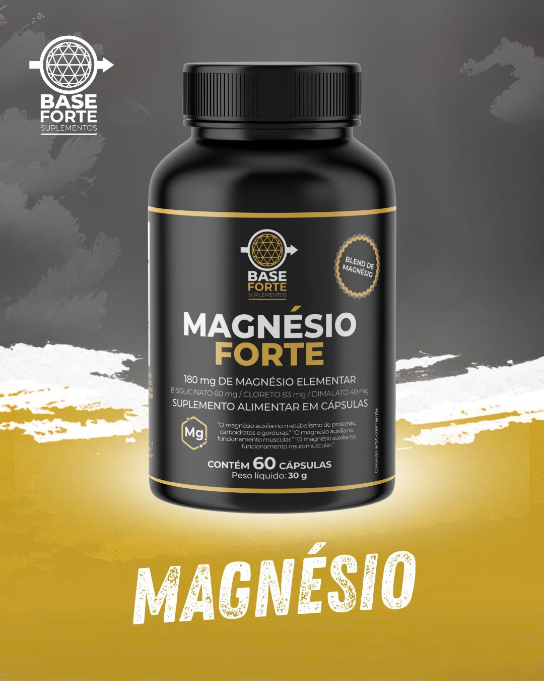 Magnésio Forte 180mg (Dimalato 40mg, Bisglicinato 60mg, Cloreto 83mg)