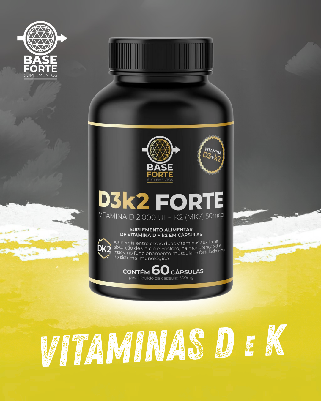Vitaminas D3 e K2 60 cápsulas