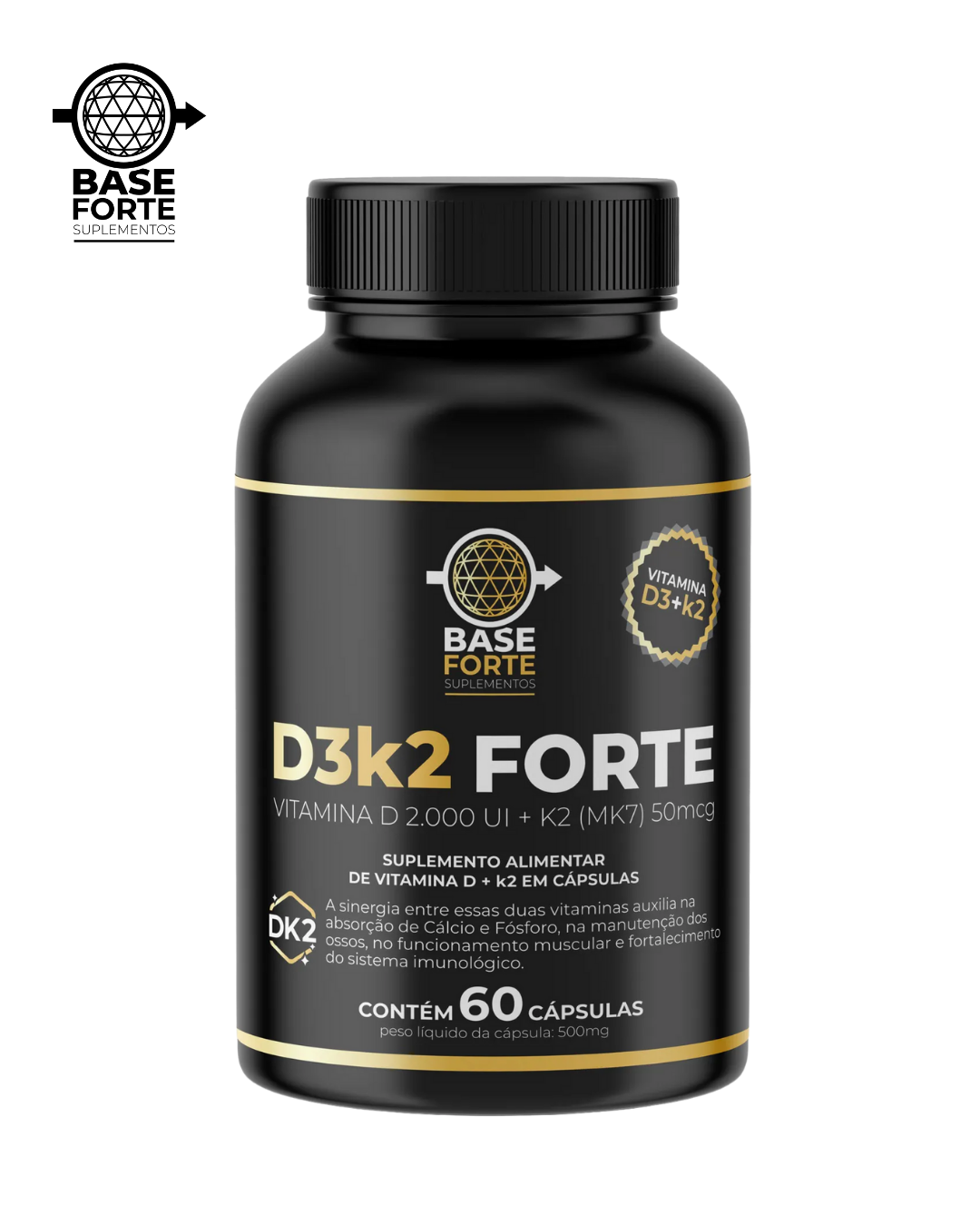 Vitaminas D3 e K2 60 cápsulas