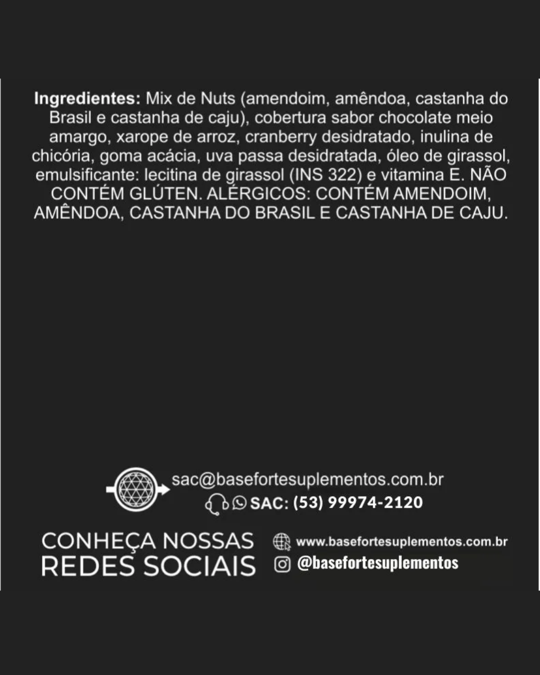 Nuts & Chocolate - Frutas (Barra de Castanhas, Amendoim, Frutas e Chocolate Meio Amargo)