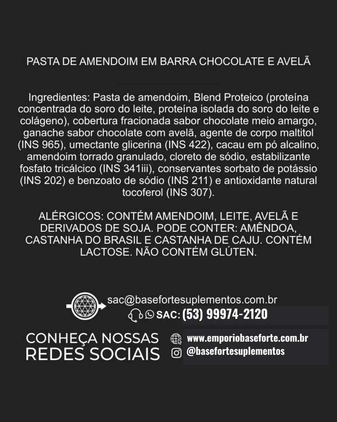 Barra de Pasta de Amendoim com Chocolate e Avelã + Whey Protein