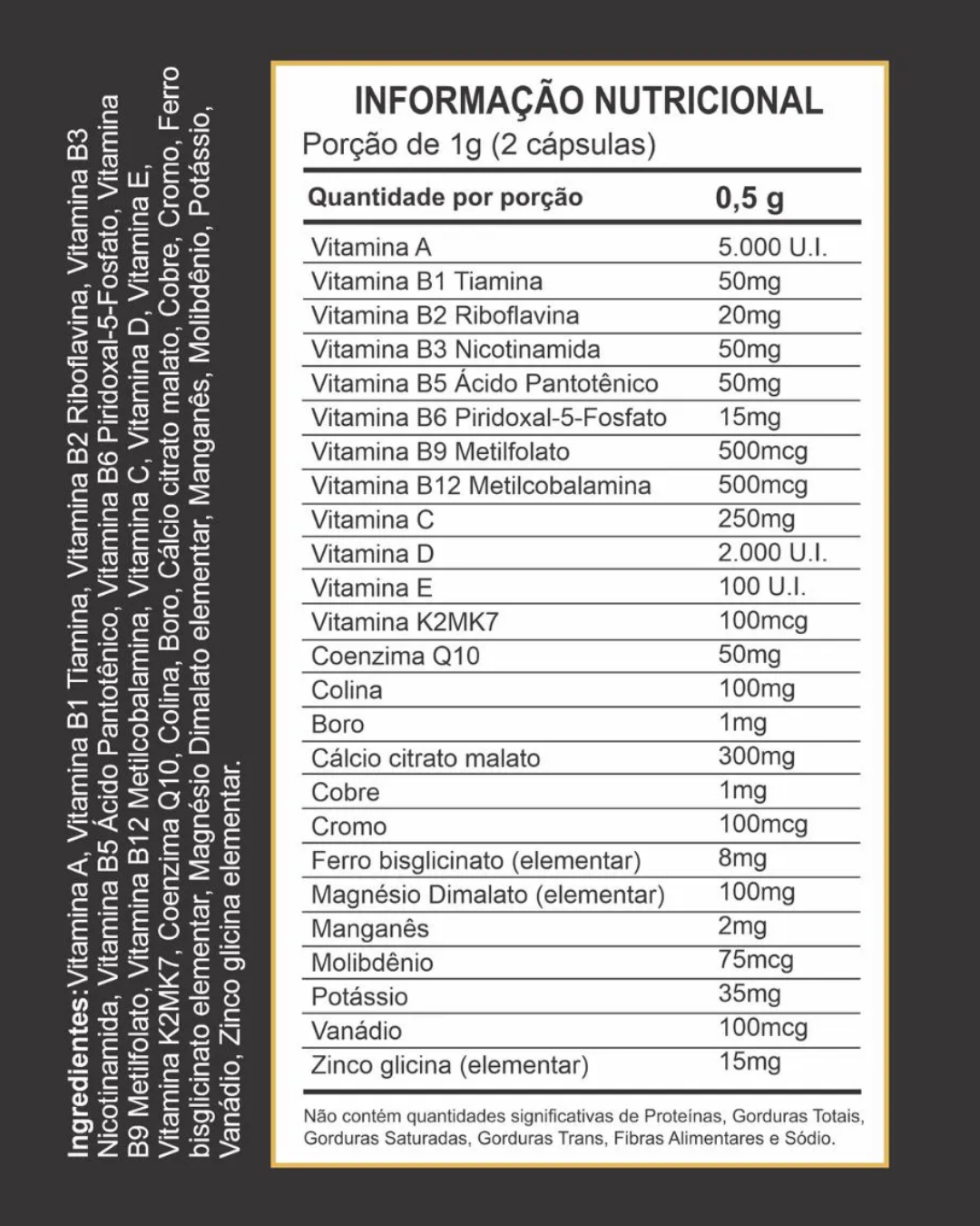 Polivitamínico Multimineral Completo - Doses efetivas/Formas ativas