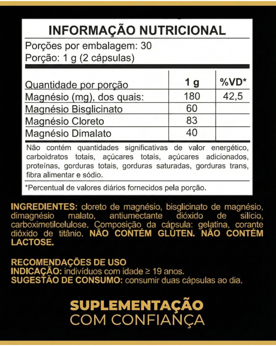 Magnésio Forte Base Forte180mg (Dimalato 40mg, Bisglicinato 60mg, Cloreto 83mg) + Guia de Uso BF